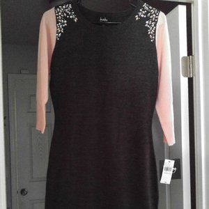 New‎ Misses Jeweled Sweater Dress Gray M